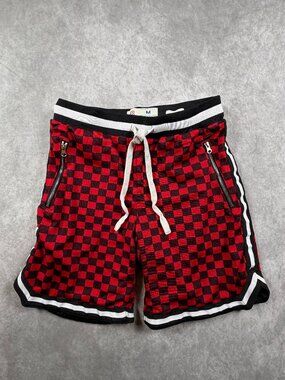 Bascom Projects Mens Basketball Shorts Red Checkerboard Mesh Zip Pockets Size M